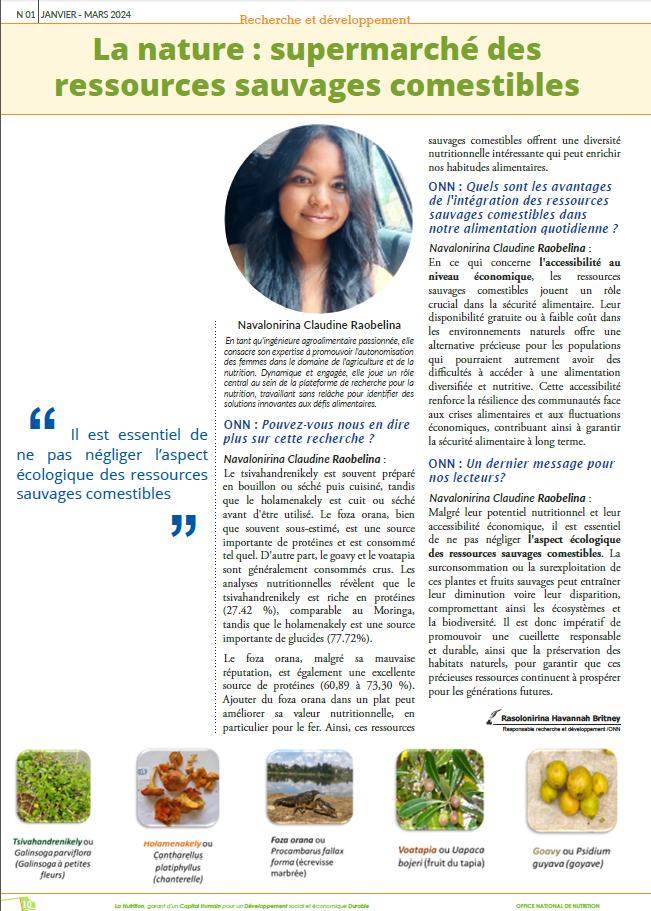 Published in the newsletter of the National Office of Nutrition