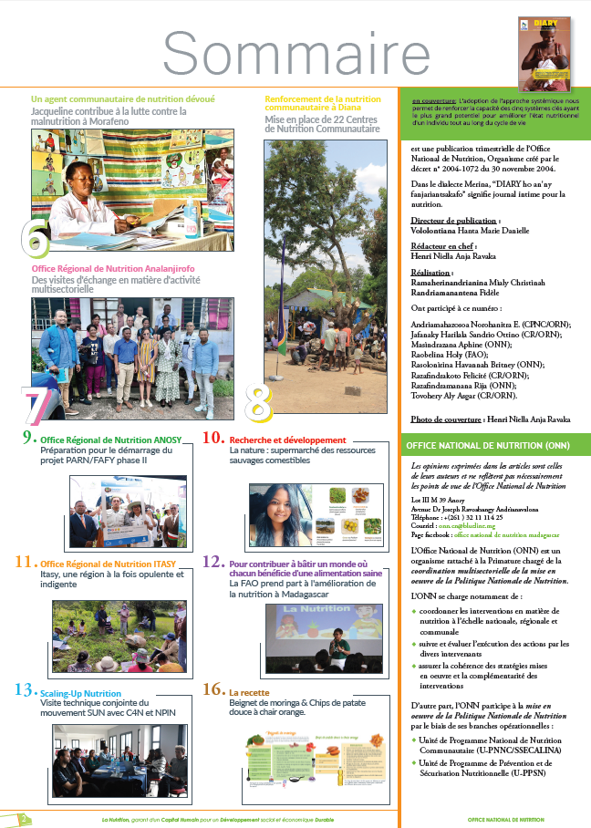 Published in the newsletter of the National Office of Nutrition